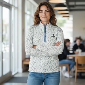 Peter Millar Womens XL Quarter Zip Pullover Blue Paisley Golf Shirt UPF 50+ Sun